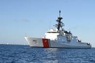 The U.S. Coast Guard Cutter James transits the Atlantic Ocean March 29, 2017. Cutter James is the Coast Guard's 5th National Security Cutter, the largest and most technically advanced class of cutter in the Coast Guard, with robust capabilities for maritime homeland security, law enforcement and national defense missions. (U.S. Coast Guard photo by Petty Officer 1st Class Melissa Leake/Released) 