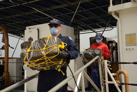 Coast Guard Cutter Joseph Tezanos (WPC-1118) crew transferred three smugglers and approximately $3.3 million dollars of cocaine to Drug Enforcement Administration agents at Sector San Juan Sept. 20, 2018, following the interdiction of a go-fast vessel Sept. 16, 2018 off Loiza, Puerto Rico. The interdiction was the result of ongoing multi-agency law enforcement efforts in support of Operation Unified Resolve, Operation Caribbean Guard and the Caribbean Corridor Strike Force.